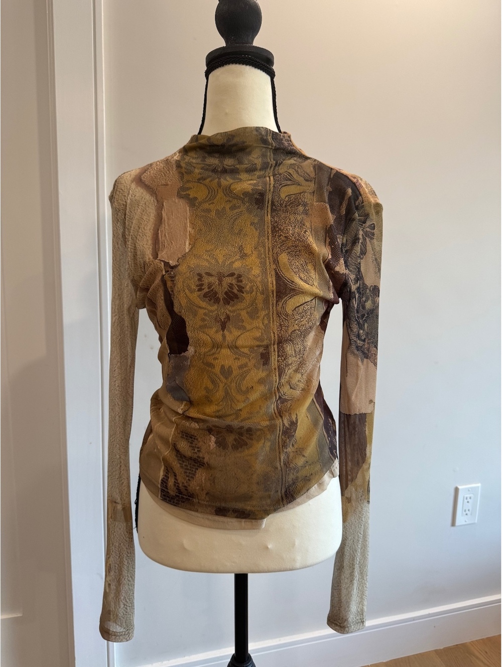 Vintage Sheer Patchwork Long Sleeve Top Size S